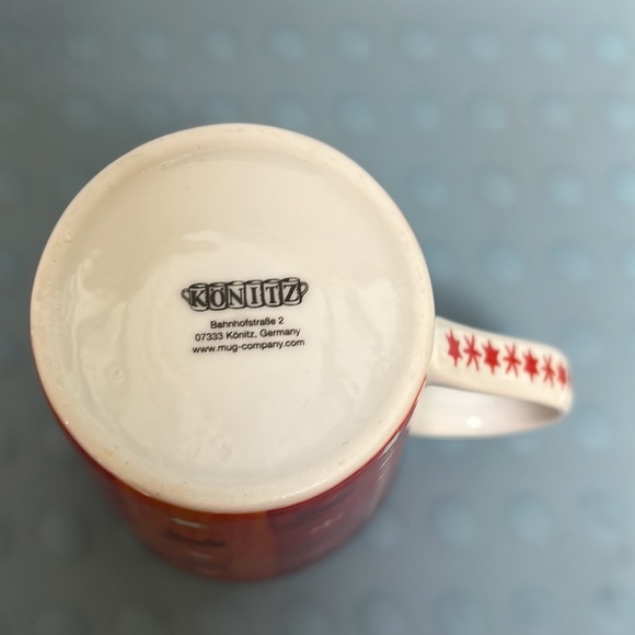 Tall 14 oz. Konitz Mug Reindeer Stars Snowflakes Red Orange White 4 7/8” Germany - Picture 9 of 10